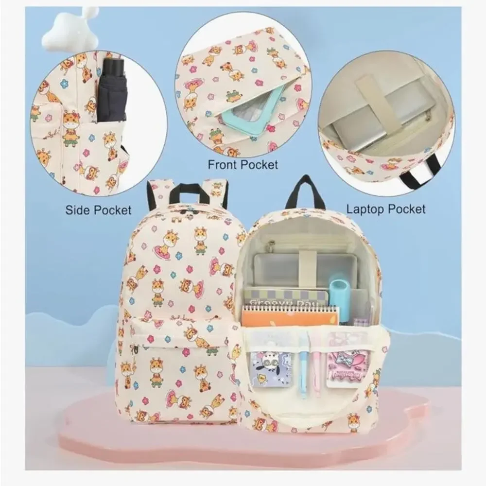 NWOT Giraffe School Backpack Girls, 3Pcs Waterproof Lunch bag pencil case